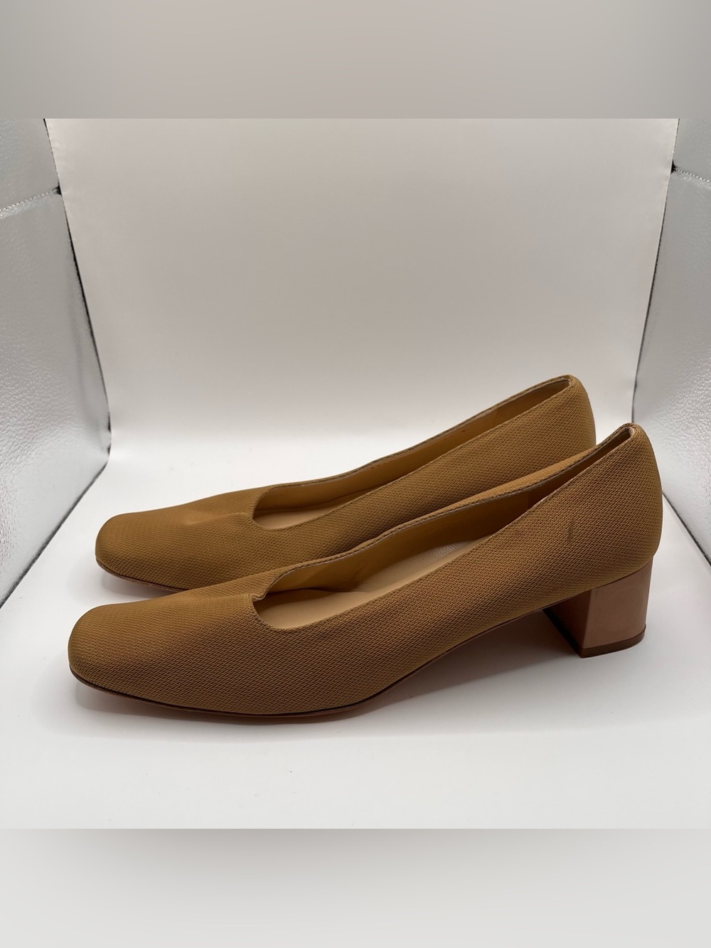 Salvatore Ferragamo Boutique Brown Satin Block Heel Pump, Size 9.5 B
